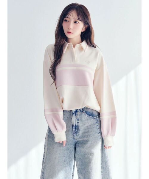 dazzlin（ダズリン）の「【≠ME 谷崎早耶コラボ】ポロライクラインスウェット（スウェット・レディース・ネイビー/ピンク/ブルー・FREE）」の8枚目の写真