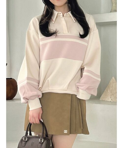 dazzlin（ダズリン）の「【≠ME 谷崎早耶コラボ】ポロライクラインスウェット（スウェット・レディース・ネイビー/ピンク/ブルー・FREE）」の12枚目の写真