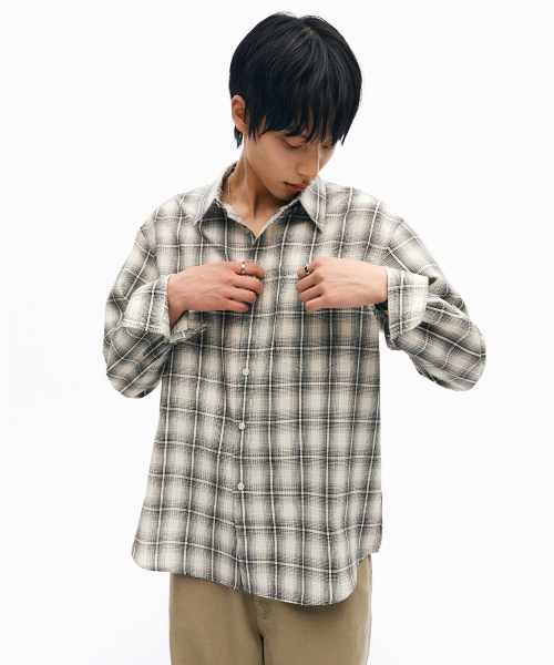 INTEMPOMOOD(インテンポムード)の「ブリーズシアサッカー チェックシャツ_ホワイト(シャツ/ブラウス・メンズ・ホワイト・MEDIUM/LARGE)」の3枚目の写真