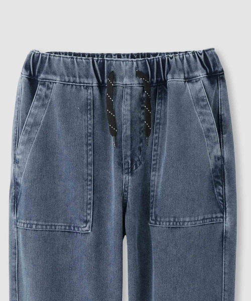 NAVY（ネイビー）の「【NAVY SARARI  /ネイビー サラリ】 キッズ ニットデニム ベーカーポケット ジョガーパンツ 冷感 ストレッチ性（デニムパンツ・キッズ・ブラック/ネイビー・130cm/140cm/150cm/160cm）」の3枚目の写真