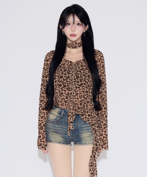 tinkerend(ティンカーエンド)の「Random Frill Leopard Print Blouse / ランダムフリルレオパードプリントブラウス(シャツ/ブラウス・レディース・レオパード・FREE)」の2枚目の写真