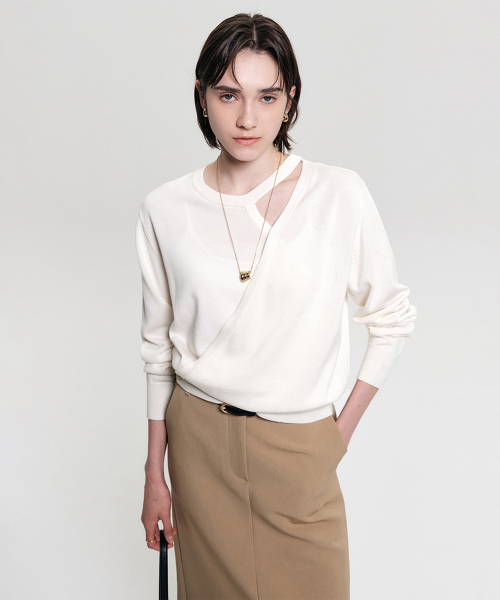 LOOKAST(ルックキャスト)の「カリナウールレイヤードニット_アイボリー / KARINA WOOL LAYERED KNIT_IVORY(ニット/セーター・レディース・アイボリー・ONE)」の2枚目の写真
