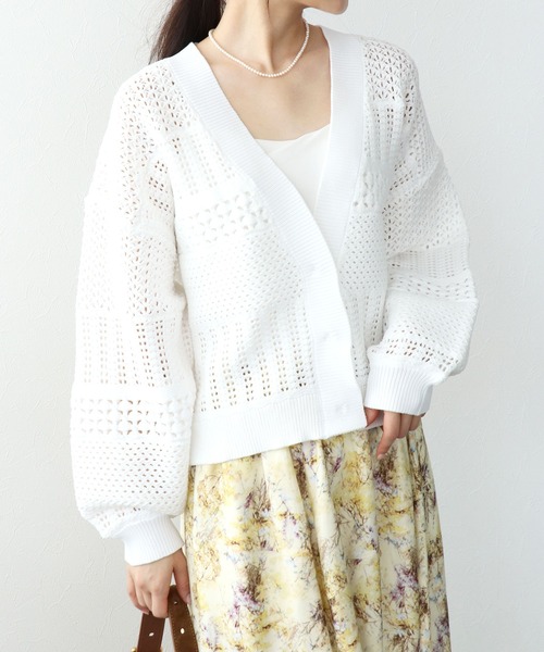 Jines（ジネス）の「かぎ針カーディガン（カーディガン/ボレロ・レディース・ホワイト/グレー/ブラック・38）」の2枚目の写真