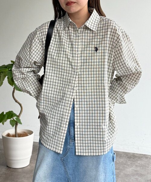 U.S. POLO ASSN.(ユーエスポロアッスン)の「【U.S. POLO ASSN.】シアサッカー長袖シャツ(シャツ/ブラウス・レディース・アイボリー/ブラック/ブルー/レッド・FREE)」の7枚目の写真