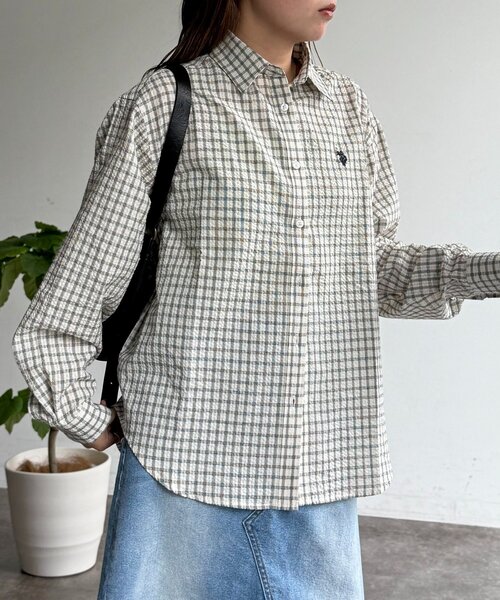 U.S. POLO ASSN.(ユーエスポロアッスン)の「【U.S. POLO ASSN.】シアサッカー長袖シャツ(シャツ/ブラウス・レディース・アイボリー/ブラック/ブルー/レッド・FREE)」の12枚目の写真
