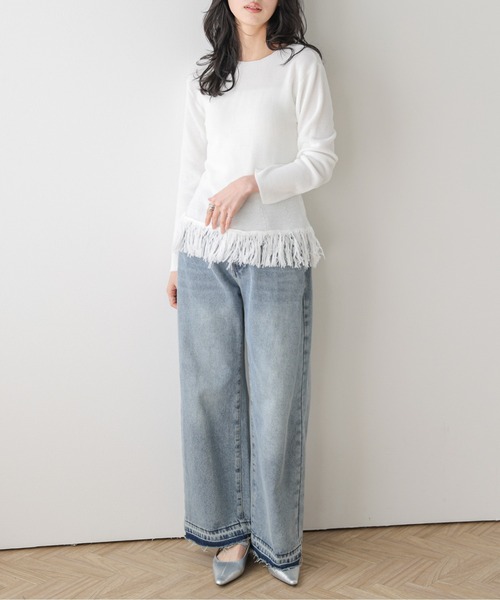 AMELY(エミリー)の「フリンジリブニットトップス(ニット/セーター・レディース・ブラック/その他/ホワイト・フリー)」の10枚目の写真