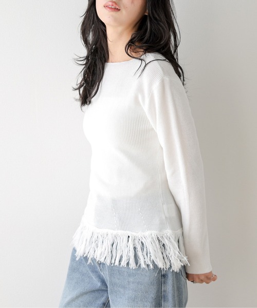 AMELY(エミリー)の「フリンジリブニットトップス(ニット/セーター・レディース・ブラック/その他/ホワイト・フリー)」の11枚目の写真