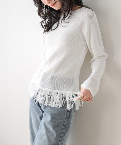 AMELY(エミリー)の「フリンジリブニットトップス(ニット/セーター・レディース・ブラック/その他/ホワイト・フリー)」の9枚目の写真