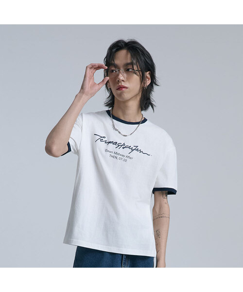 TEN PAST SEVEN(テン ファスト セブン)の「レタリングリンガーTシャツ(3カラー)(Tシャツ/カットソー・メンズ・ホワイト/スカイブルー/ブルー・SMALL/MEDIUM/LARGE)」の1枚目の写真