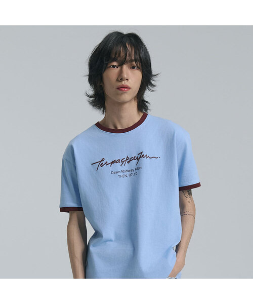 TEN PAST SEVEN(テン ファスト セブン)の「レタリングリンガーTシャツ(3カラー)(Tシャツ/カットソー・メンズ・ホワイト/スカイブルー/ブルー・SMALL/MEDIUM/LARGE)」の2枚目の写真