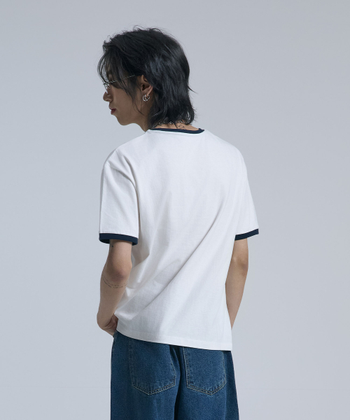 TEN PAST SEVEN(テン ファスト セブン)の「レタリングリンガーTシャツ(3カラー)(Tシャツ/カットソー・メンズ・ホワイト/スカイブルー/ブルー・SMALL/MEDIUM/LARGE)」の5枚目の写真