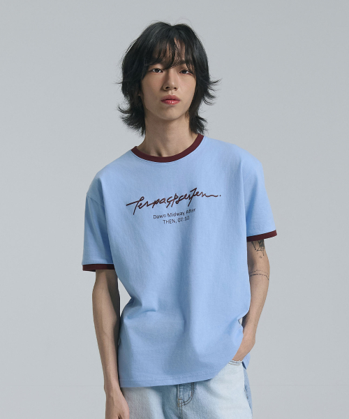 TEN PAST SEVEN(テン ファスト セブン)の「レタリングリンガーTシャツ(3カラー)(Tシャツ/カットソー・メンズ・ホワイト/スカイブルー/ブルー・SMALL/MEDIUM/LARGE)」の6枚目の写真