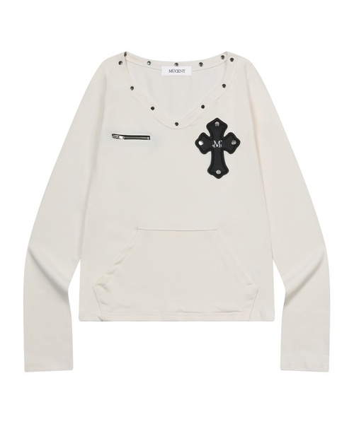 MUCENT（ムセント）の「デボンVネック長袖Tシャツ（2カラー）（Tシャツ/カットソー・レディース・ブラック/アイボリー・FREE）」の2枚目の写真