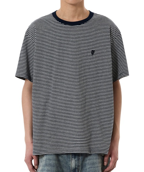OY（オーワイ）の「『OY/オーワイ』STRIPE EMBROIDERED LOGO TEE /ボーダーエンブロイダードロゴ Tシャツ（Tシャツ/カットソー・メンズ・ネイビー/ブラック・L/M）」の8枚目の写真