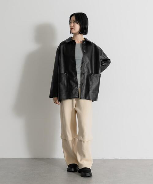 MIDIUMISOLID（ミディウミソリッド）の「MIDIUMISOLID　synthetic leather over size blouson（その他アウター・レディース・ブラック/ブラウン・FREE）」の7枚目の写真
