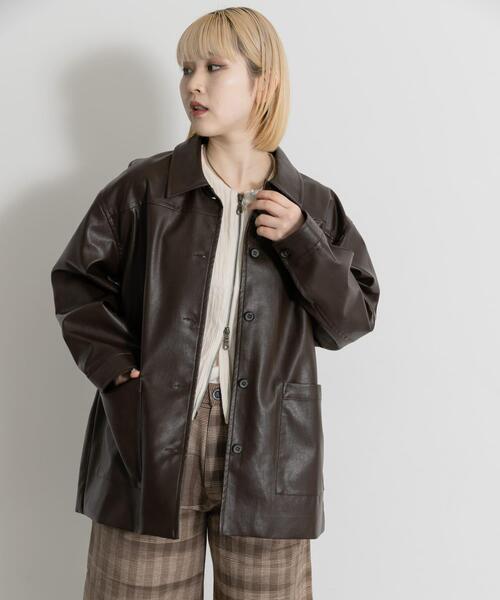 MIDIUMISOLID（ミディウミソリッド）の「MIDIUMISOLID　synthetic leather over size blouson（その他アウター・レディース・ブラック/ブラウン・FREE）」の12枚目の写真