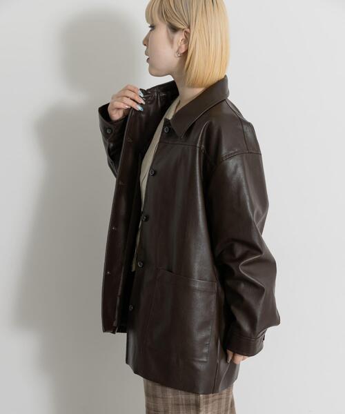MIDIUMISOLID（ミディウミソリッド）の「MIDIUMISOLID　synthetic leather over size blouson（その他アウター・レディース・ブラック/ブラウン・FREE）」の13枚目の写真
