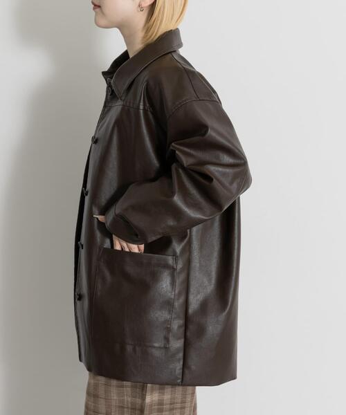 MIDIUMISOLID（ミディウミソリッド）の「MIDIUMISOLID　synthetic leather over size blouson（その他アウター・レディース・ブラック/ブラウン・FREE）」の14枚目の写真
