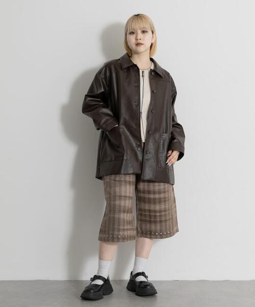 MIDIUMISOLID（ミディウミソリッド）の「MIDIUMISOLID　synthetic leather over size blouson（その他アウター・レディース・ブラック/ブラウン・FREE）」の16枚目の写真
