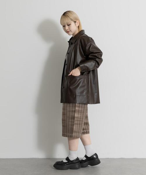 MIDIUMISOLID（ミディウミソリッド）の「MIDIUMISOLID　synthetic leather over size blouson（その他アウター・レディース・ブラック/ブラウン・FREE）」の17枚目の写真