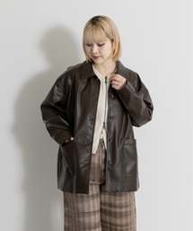 MIDIUMISOLID synthetic leather over size blouson