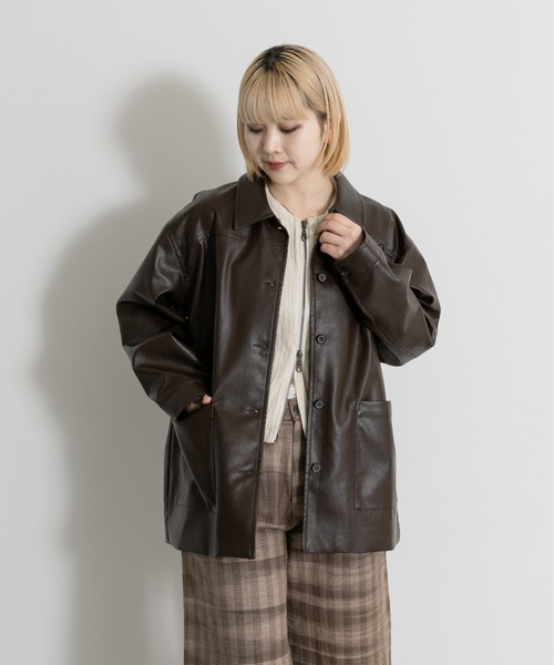 MIDIUMISOLID synthetic leather over size blouson その他アウター MIDIUMISOLID ミディウミソリッド のファッション通販
