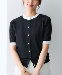 7days Life Styling | 【接触冷感】5分袖配色ニットカーディガン（UVカット・毛玉になりにくい・遮熱）(カーディガン/ボレロ)