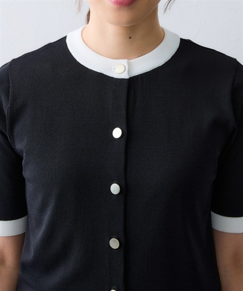 7days Life Styling(セブンデイズライフスタイリング)の「【接触冷感/UVカット/遮熱】5分袖配色ニットカーディガン(カーディガン/ボレロ・レディース・ブラック/オフホワイト・M/S/3L/LL/L/4L/5L/6L)」の10枚目の写真