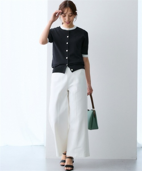 7days Life Styling(セブンデイズライフスタイリング)の「【接触冷感/UVカット/遮熱】5分袖配色ニットカーディガン(カーディガン/ボレロ・レディース・ブラック/オフホワイト・M/S/3L/LL/L/4L/5L/6L)」の14枚目の写真