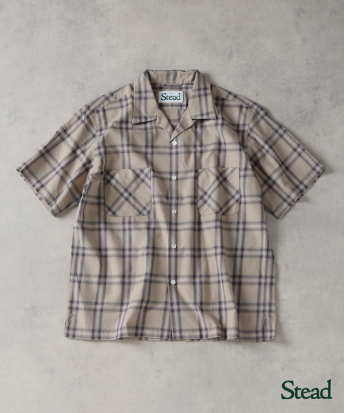 JOURNAL STANDARD J.S HOMESTEAD(ジャーナルスタンダードホームステッド)の「Stead / コットン ツイル オンブレ 半袖 チェック シャツ(シャツ/ブラウス・メンズ・ネイビー/ベージュ/ブラック系その他・LARGE/MEDIUM)」の2枚目の写真