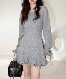 AMAJI（アマジ）の「透かし編みフリルヘムニットワンピース（ワンピース）」