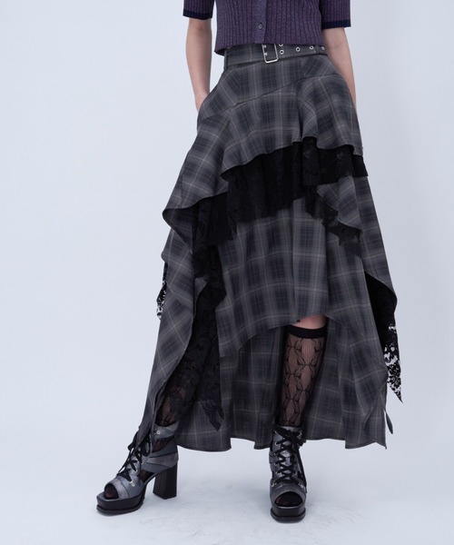 HARE（ハレ）の「アシメイレヘムティアードスカート(HARE)（スカート・レディース・ブルー/チェック/ブラック・FREE）」の3枚目の写真