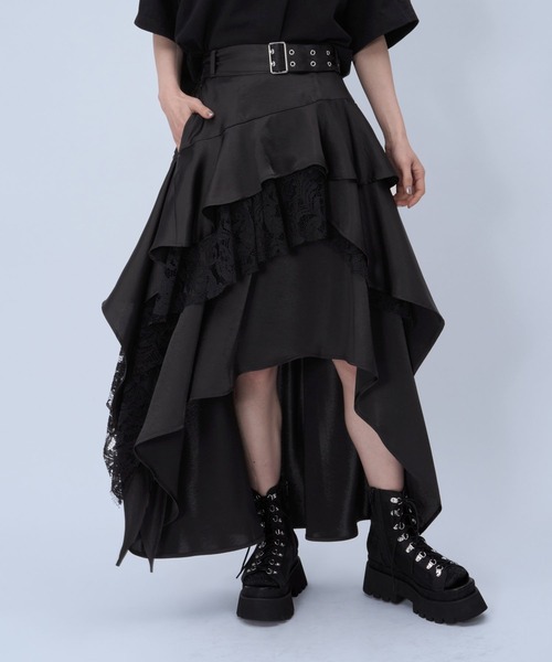 HARE（ハレ）の「アシメイレヘムティアードスカート(HARE)（スカート・レディース・ブルー/チェック/ブラック・FREE）」の2枚目の写真