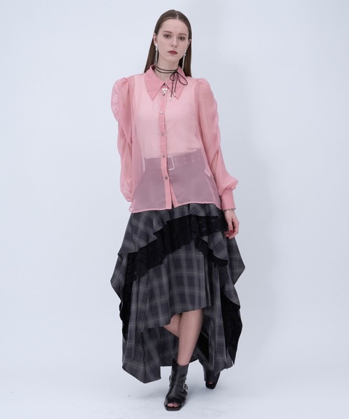 HARE（ハレ）の「アシメイレヘムティアードスカート(HARE)（スカート・レディース・ブルー/チェック/ブラック・FREE）」の7枚目の写真