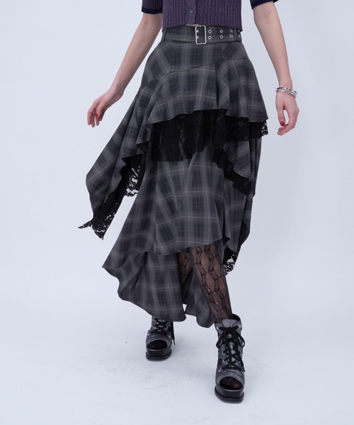 HARE（ハレ）の「アシメイレヘムティアードスカート(HARE)（スカート・レディース・ブルー/チェック/ブラック・FREE）」の15枚目の写真