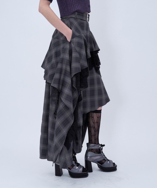 HARE（ハレ）の「アシメイレヘムティアードスカート(HARE)（スカート・レディース・ブルー/チェック/ブラック・FREE）」の16枚目の写真