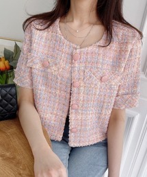 Feliz（フェリス）の「ノーカラーツイード半袖ジャケット（ノーカラージャケット）」