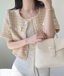 Feliz（フェリス）の「ノーカラーツイード半袖ジャケット（ノーカラージャケット）」