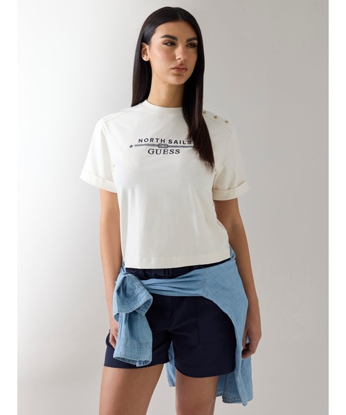Guess(ゲス)の「GUESS X NS Logo Tee Tシャツ ロゴTシャツ(Tシャツ/カットソー・レディース・ダークネイビー/クリーム・LARGE/MEDIUM/SMALL/X-SMALL)」の7枚目の写真