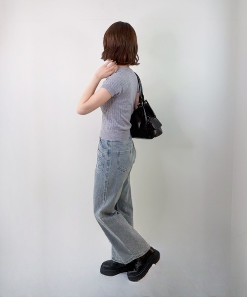 frunco(フランコ)の「【ZOZOTOWN限定】ワンポイント刺繍ヘンリーネック半袖ニット(ニット/セーター・レディース・ホワイト/グレー・FREE)」の12枚目の写真