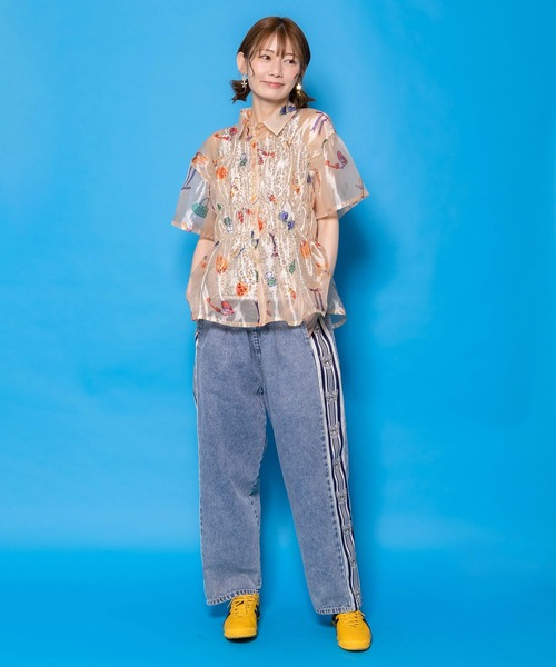 ScoLar(スカラー)の「161662:おしゃれネコちゃん柄シアーシャツ(シャツ/ブラウス・レディース・アイボリー/ブラック・M)」の19枚目の写真