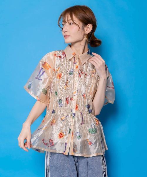 ScoLar(スカラー)の「161662:おしゃれネコちゃん柄シアーシャツ(シャツ/ブラウス・レディース・アイボリー/ブラック・M)」の18枚目の写真