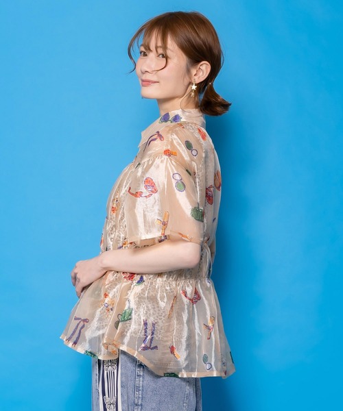 ScoLar(スカラー)の「161662:おしゃれネコちゃん柄シアーシャツ(シャツ/ブラウス・レディース・アイボリー/ブラック・M)」の17枚目の写真