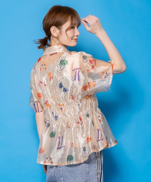 ScoLar(スカラー)の「161662:おしゃれネコちゃん柄シアーシャツ(シャツ/ブラウス・レディース・アイボリー/ブラック・M)」の15枚目の写真