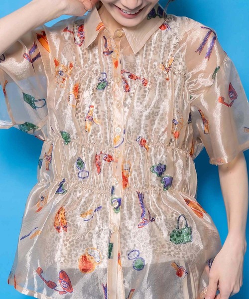 ScoLar(スカラー)の「161662:おしゃれネコちゃん柄シアーシャツ(シャツ/ブラウス・レディース・アイボリー/ブラック・M)」の14枚目の写真