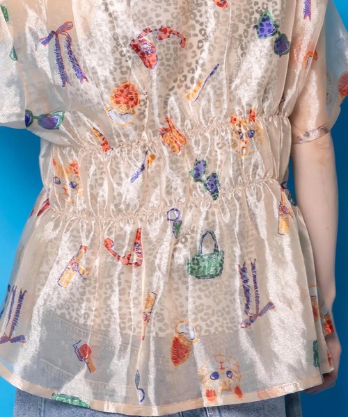 ScoLar(スカラー)の「161662:おしゃれネコちゃん柄シアーシャツ(シャツ/ブラウス・レディース・アイボリー/ブラック・M)」の13枚目の写真