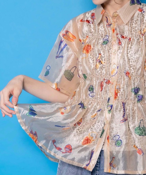 ScoLar(スカラー)の「161662:おしゃれネコちゃん柄シアーシャツ(シャツ/ブラウス・レディース・アイボリー/ブラック・M)」の12枚目の写真