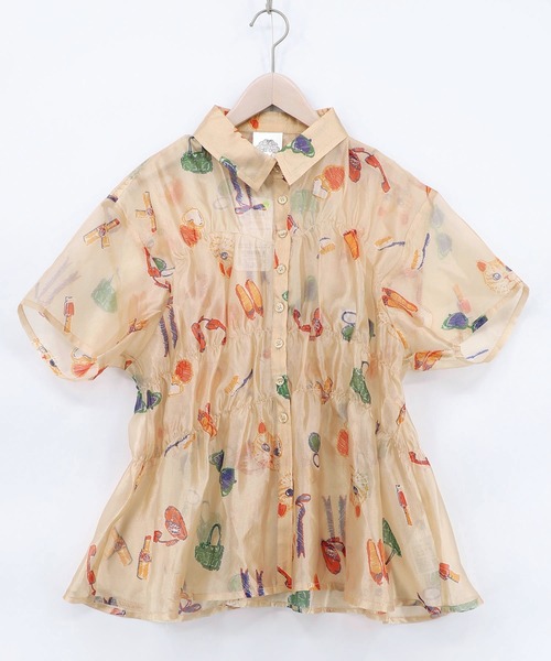 ScoLar(スカラー)の「161662:おしゃれネコちゃん柄シアーシャツ(シャツ/ブラウス・レディース・アイボリー/ブラック・M)」の11枚目の写真