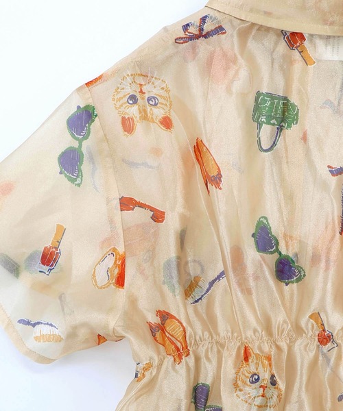 ScoLar(スカラー)の「161662:おしゃれネコちゃん柄シアーシャツ(シャツ/ブラウス・レディース・アイボリー/ブラック・M)」の10枚目の写真