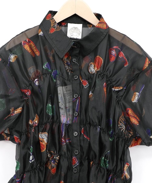 ScoLar(スカラー)の「161662:おしゃれネコちゃん柄シアーシャツ(シャツ/ブラウス・レディース・アイボリー/ブラック・M)」の8枚目の写真